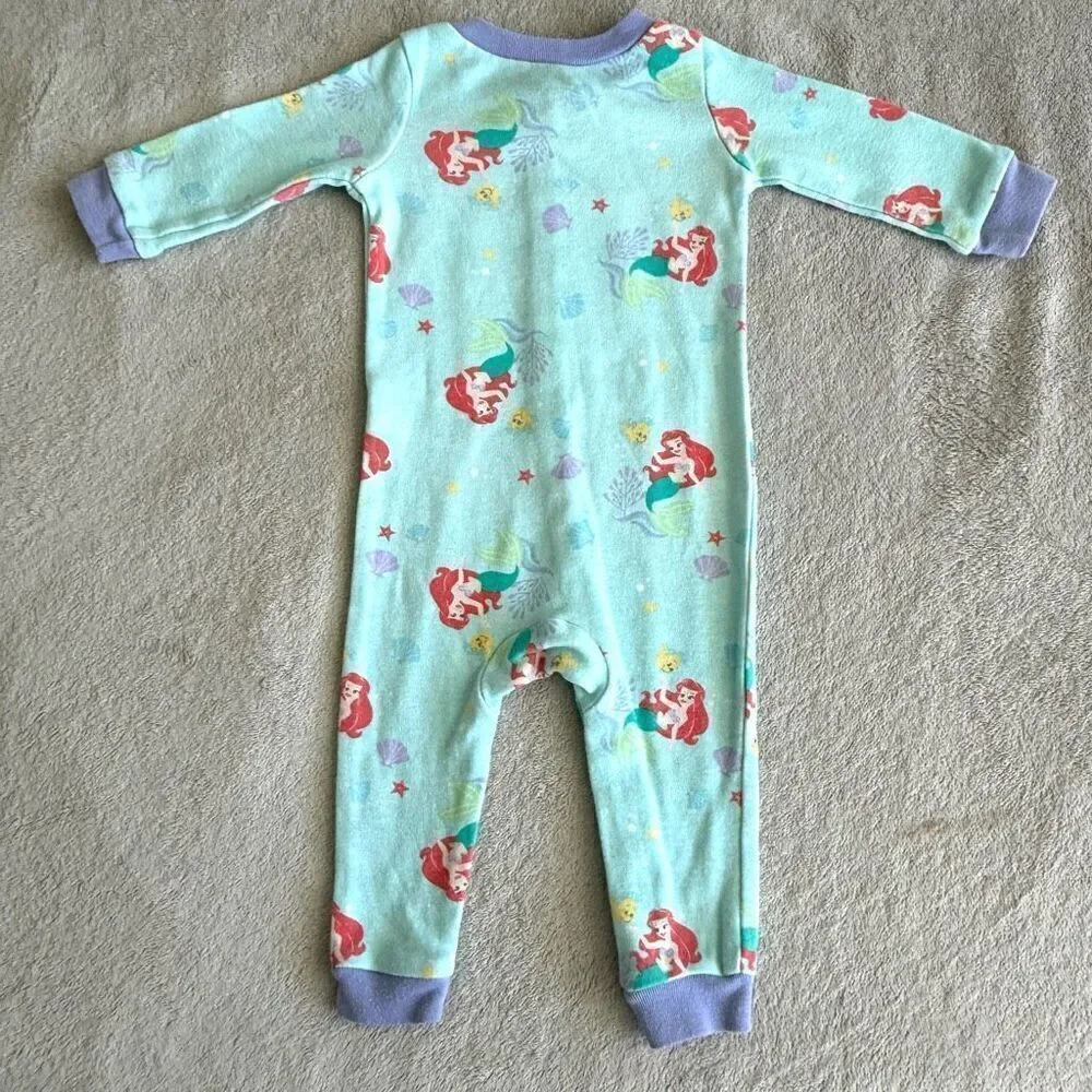 Disney Baby Girl Little Mermaid Ariel Long sleeved One Piece Pajamas